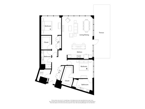 Floor plan for 2 beds, 2 baths, 1644 sqft
